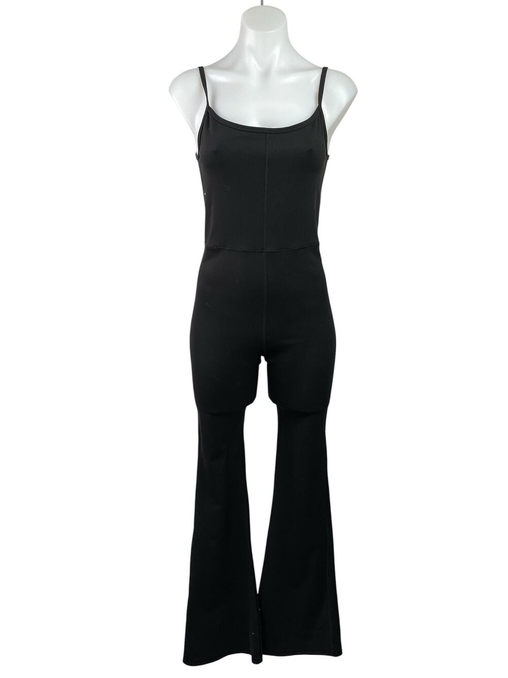 Qinsen Women's Black Sleeveless Cami Camisole Ribbed Wide Leg Romper Jumpsuit M